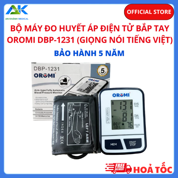 Máy Đo Huyết Áp Điện Tử Bắp Tay OROMI DBP-1231 - Đọc Kết Quả Tiếng Việt, Cảnh Báo Nhịp Tim