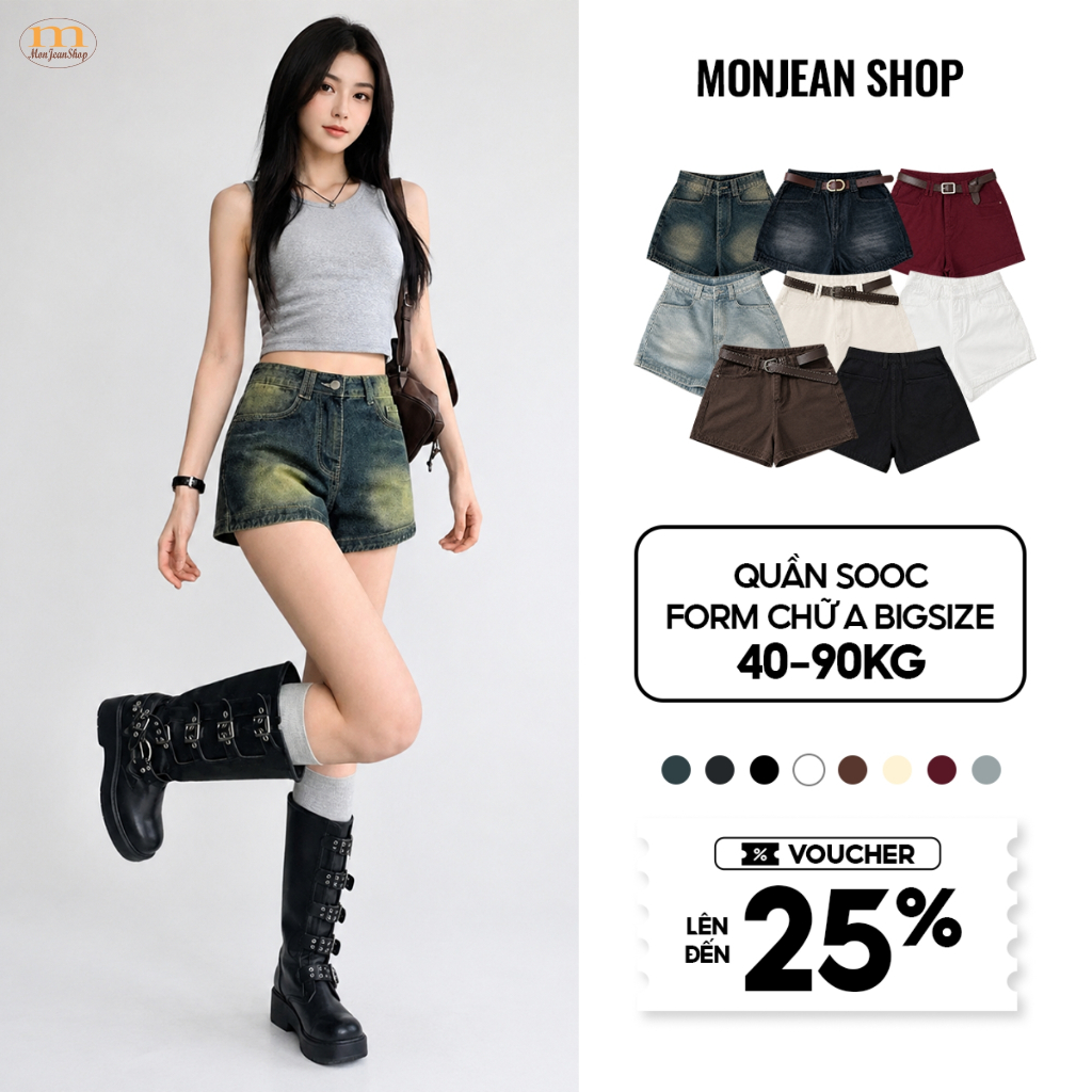 Quần Short Jeans BIGSIZE Nữ Cạp Giữa Eo, Quần Sooc Đùi Nữ Lưng Cao Dáng Chữ A Đi Chơi MS1088.1