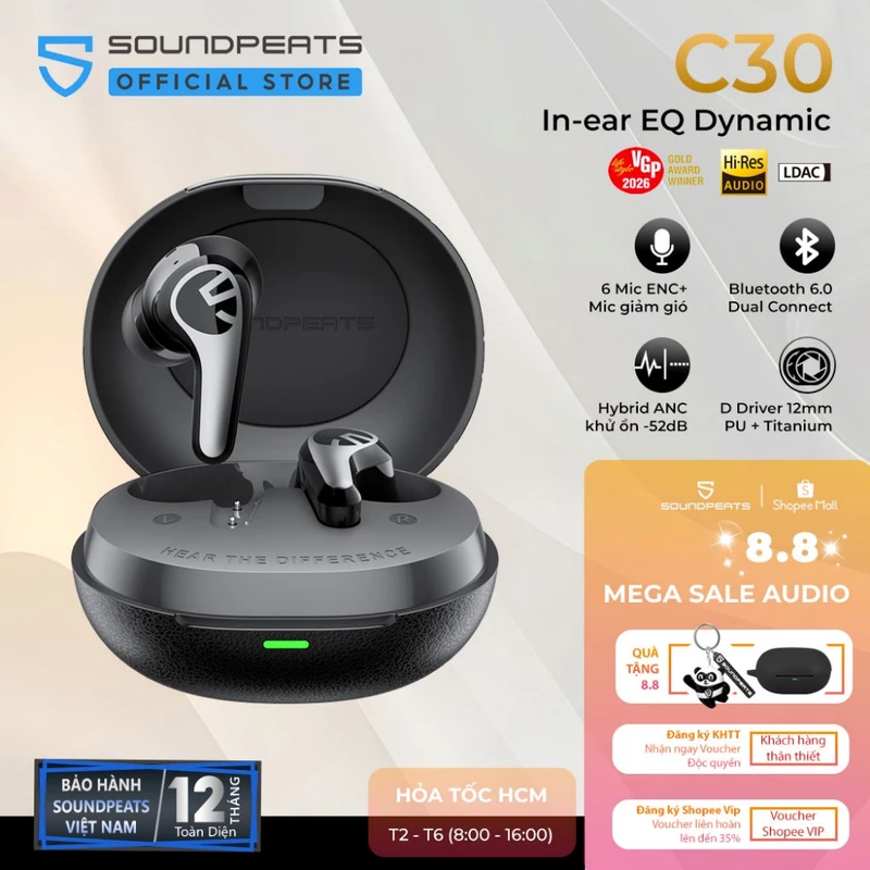 Tai Nghe True Wireless ANC SoundPEATS C30 Chống ồn -52dB Hybrid | Hires LDAC | 6 Mic Bluetooth 6.0 — ảnh 1
