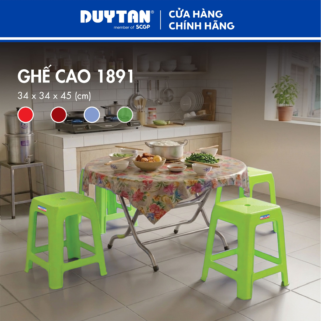 Ghế cao 1891 Duy Tân, Nhựa PP, Chịu Lực Tốt, Bền Chắc, Phù Hợp Mọi Không Gian