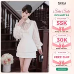 Set Áo Váy Dạ Tweed Cao Cấp NORA, Áo Tay Dài Ren Hoa, Chân Váy Ngắn Có Lót Quần Tiểu Thư Sang Chảnh S1050 — ảnh 1