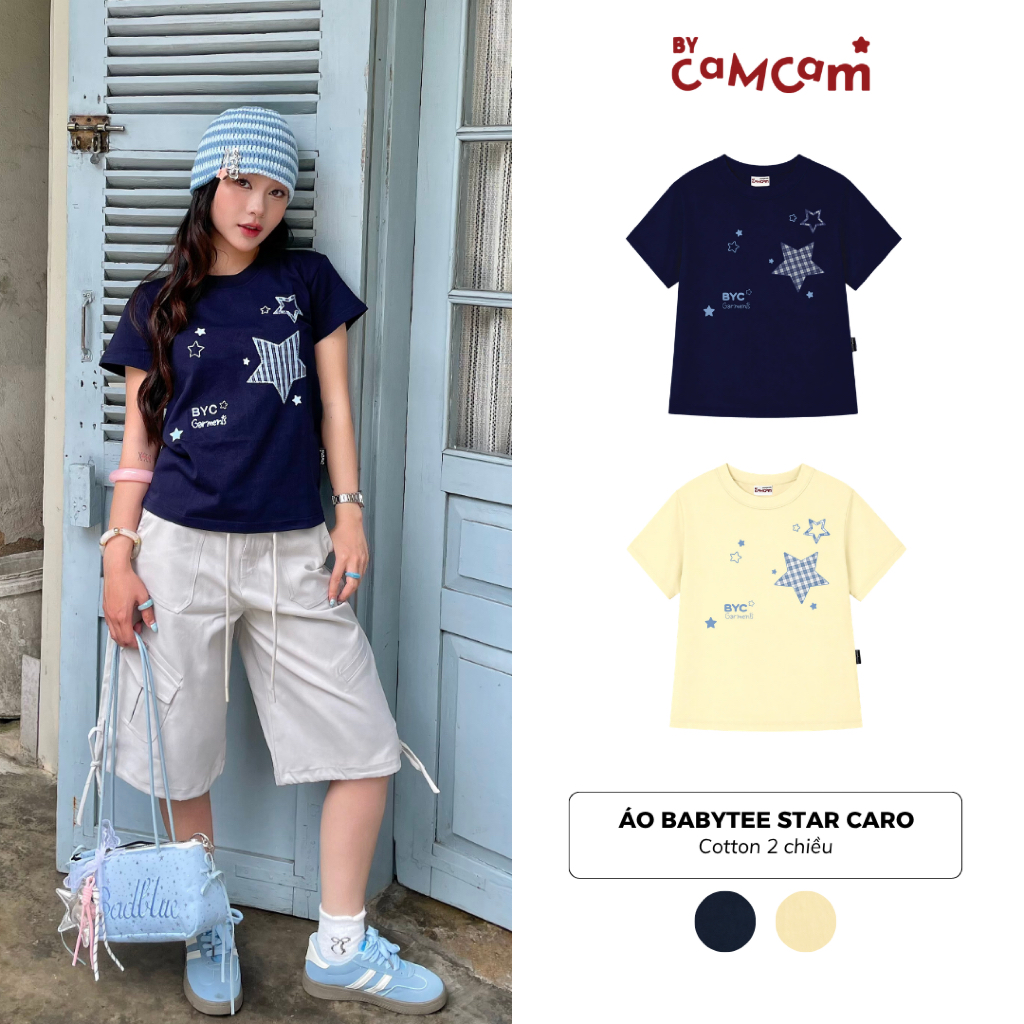Áo Babytee Star Đắp Vải Caro 𝑩𝒚𝒄𝒂𝒎𝒄𝒂𝒎 Form Basic Dễ Phối Đồ Mùa Hè ABN696