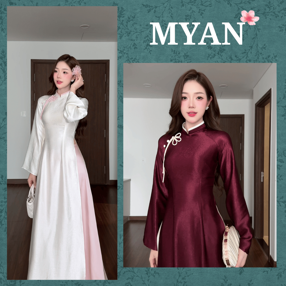[SẴN HÀNG]Áo dài BÁCH HOA, dáng chiết eo truyền thống tay loe, lụa titan tráng gương thanh lịch hot trend - Áo dài Mỹ An