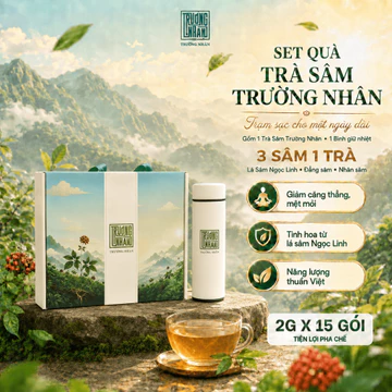 Set Quà Tặng Trà Sâm Trường Nhân Túi Lọc Lá Sâm Ngọc Linh, Nhân Sâm, Đẳng Sâm 15 Gói x 2g – 3 Sâm 1 Trà, Phù Hợp Làm Quà