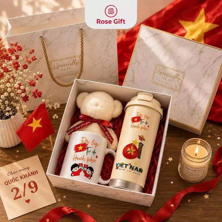 Set Quà Tặng Việt Nam Bình Giữ Nhiệt Kèm Ly Sứ Và Khăn Gấu Cao Cấp, Quà Tặng Quốc Khánh 2/9, 30/4, Quà Tặng Sự Kiện