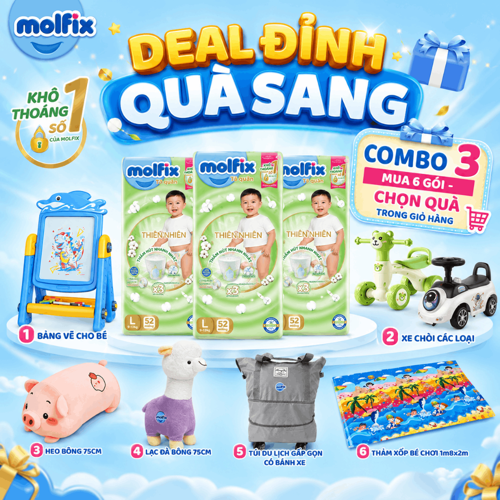 [Mua 6 gói_Chọn QUÀ trong giỏ] Combo 3 Tã/bỉm quần Molfix Thiên nhiên Super Jumbo size M/L/XL/XXL