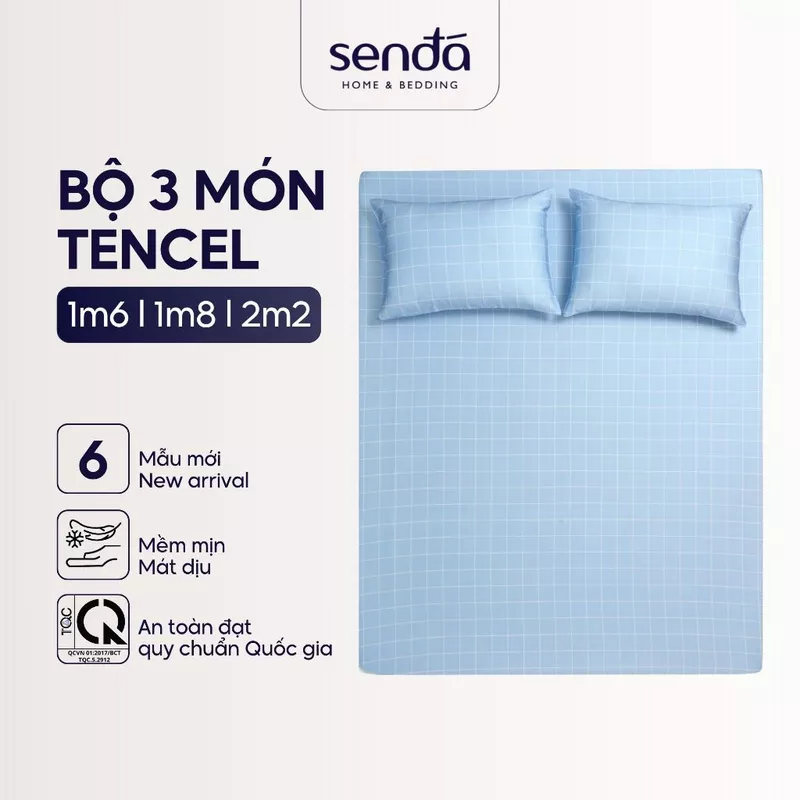 Bộ ga gối 3 món Lụa Tencel Sen Đá Home Bedding cao cấp họa tiết kẻ sọc, set 2 vỏ gối, 1 ga giường bo chun 1m6 1m8 2m2 — ảnh 1