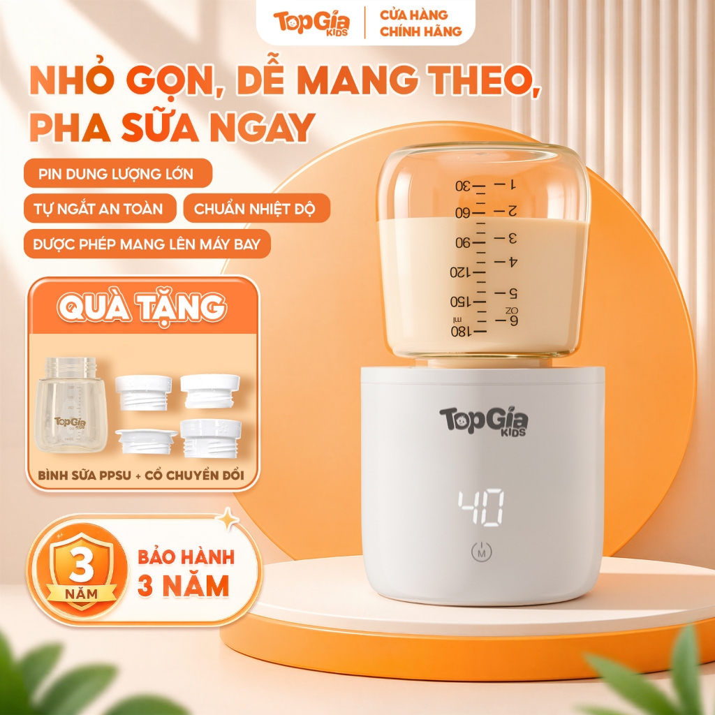 Máy hâm sữa di động cầm tay T1-01 Topgiakids máy hâm cao cấp kèm 4 cổ nối tiện lợi bảo hành 3 năm