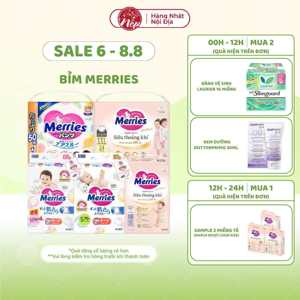 [HCM] [CỘNG MIẾNG] Tã/bỉm quần Merries NB76+6/S70+6 /M56+4/ M52+6/L44+6/XL38+6 - nepshop1