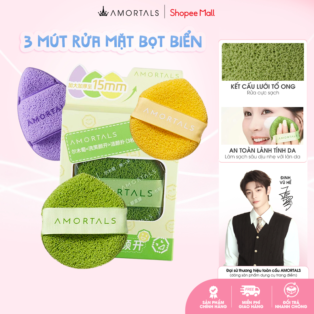 Bông Mút Rửa Mặt Bọt Biển AMORTALS - Bọt Rửa Mặt Giọt Nước Làm Sạch Da Mặt, Lau Mặt Nạ Bùn