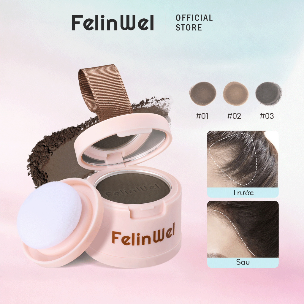Phấn Che Hói Tóc & Chân Tóc FelinWel - Bộ Full Gương + Bông Tặng Kèm, Che Phủ Tự Nhiên,  4g