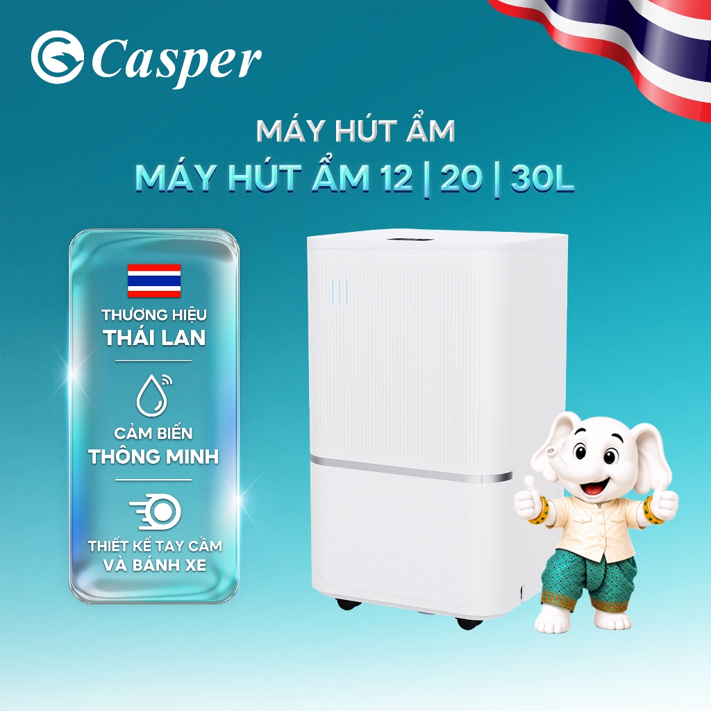 Máy hút ẩm Casper 12L/20L/30L có cảm biến thông minh và bảng điều khiển đèn LED hiện đại