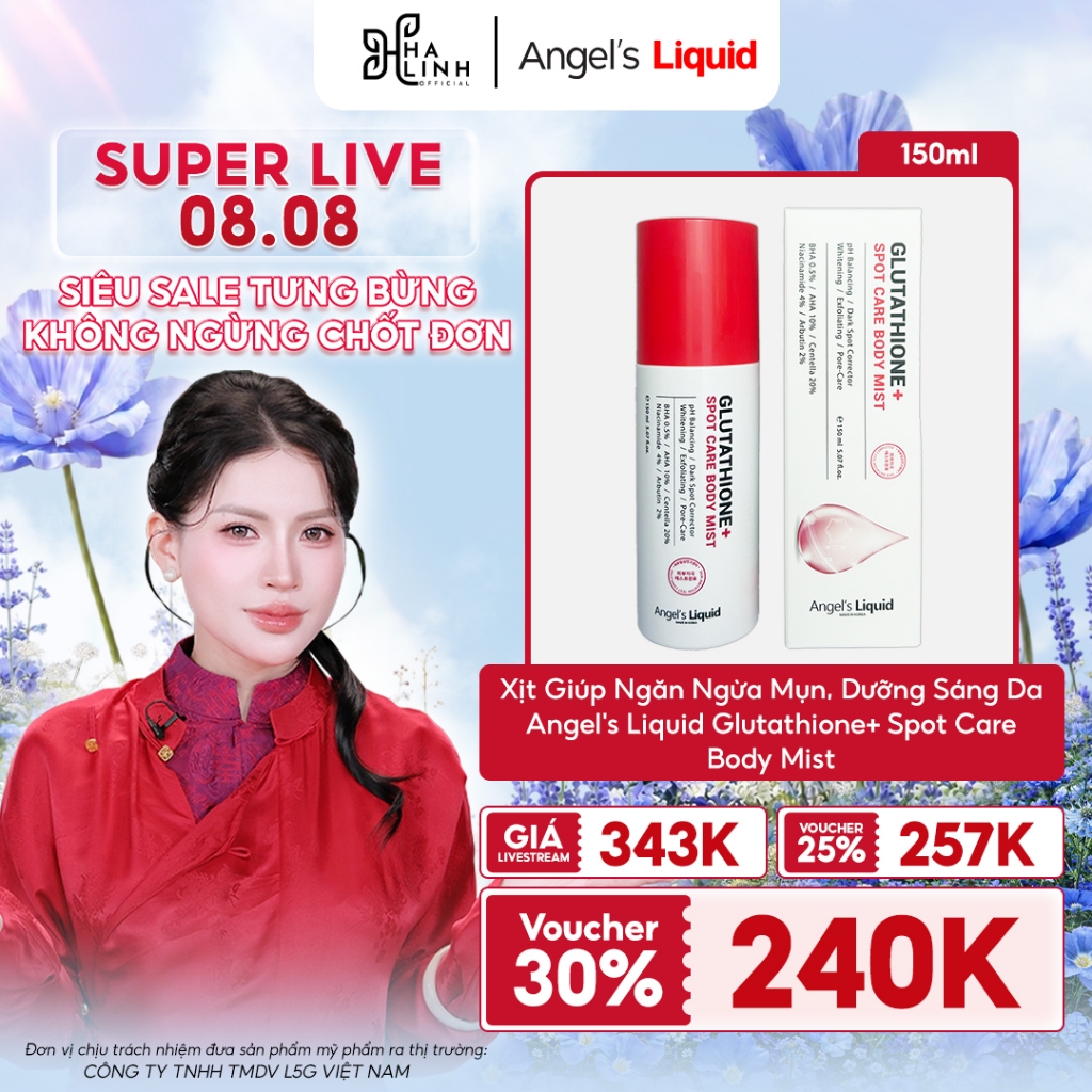 Võ Hà Linh x Angel's Liquid] Xịt Lưng Angel's Liquid Glutathione Spot Care Body Mist Mẫu Mới (150ml)