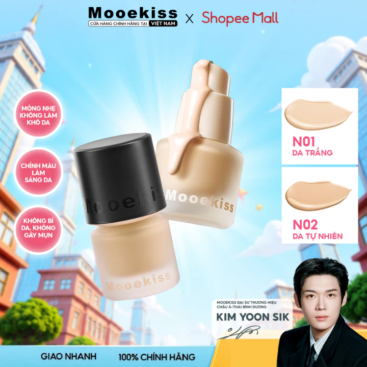 Kem Nền Mịn Lì Mooekiss Che Phủ Tốt, Kiểm Soát Dầu Hiệu Quả, Giữ Nền Lâu 12 Tiếng & Làm Mờ Lỗ Chân Lông N01 11.5g
