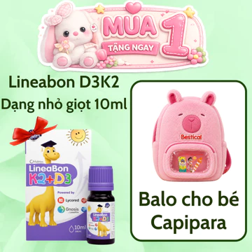 Tích điểm- Vitamin Lineabon k2 d3 bổ sung k2 d3 mk7 giúp tăng khả năng hấp thu canxi cho trẻ Lọ 10ml