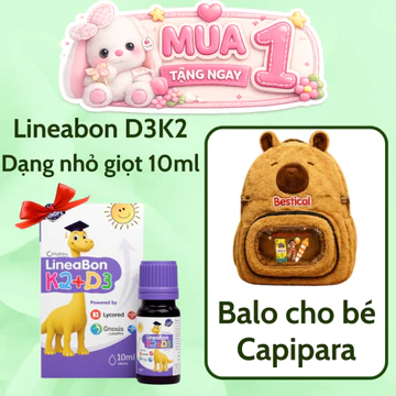 Tích điểm- Vitamin Lineabon k2 d3 bổ sung k2 d3 mk7 giúp tăng khả năng hấp thu canxi cho trẻ Lọ 10ml