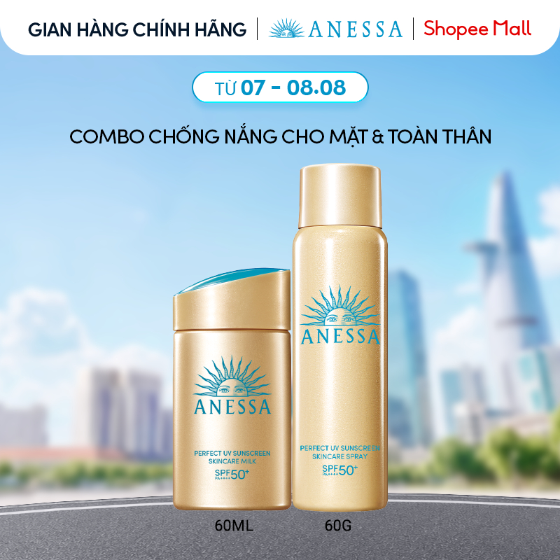 Combo Sữa chống nắng kiềm dầu & Xịt chống nắng bảo vệ cho Mặt - Toàn thân Anessa Gold Milk 60ml + Gold Spray 60g