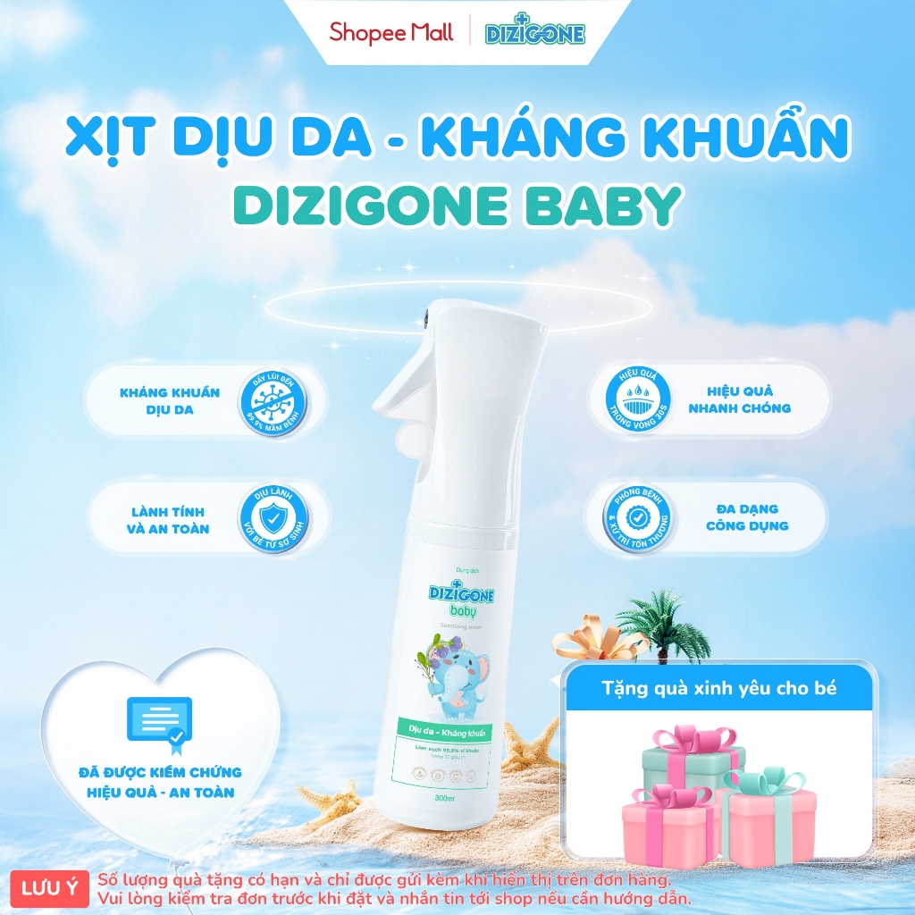 Dung dịch DIZIGONE Baby - Chai xịt 300ml: Giúp làm sạch da, kháng khuẩn và làm dịu da cho bé