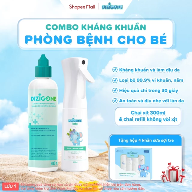 [COMBO] Dung dịch DIZIGONE Baby - Chai xịt 300ml & Dung dịch điện hóa DIZIGONE: Giúp làm sạch, kháng khuẩn da cho bé