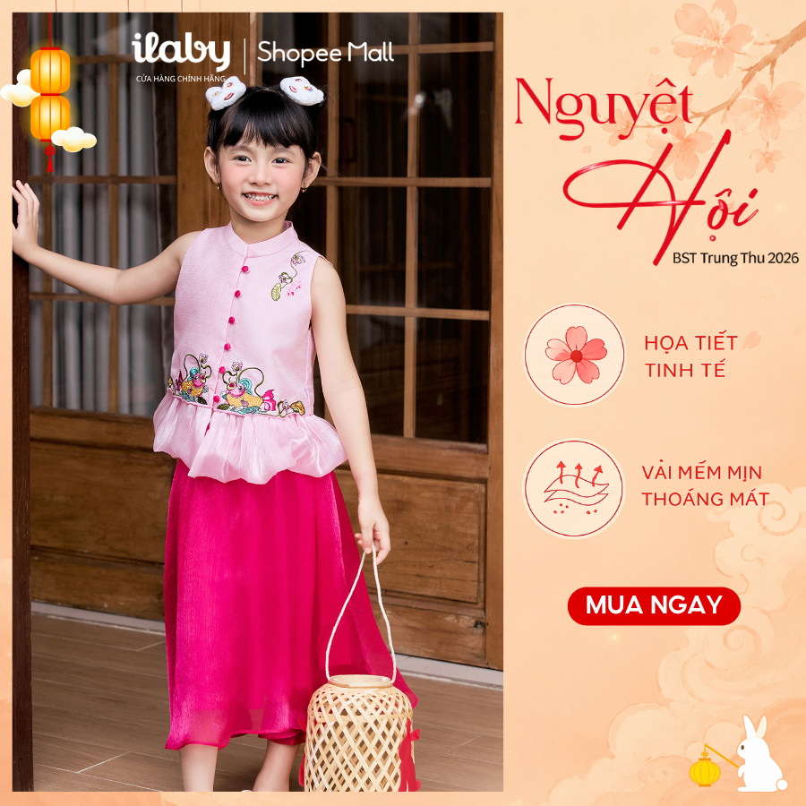 [HỎA TỐC HN - GIẢM 35%] Váy trung thu bé gái ILABY thiết kế áo yếm kèm chân váy DIỆU VÂN [3690]