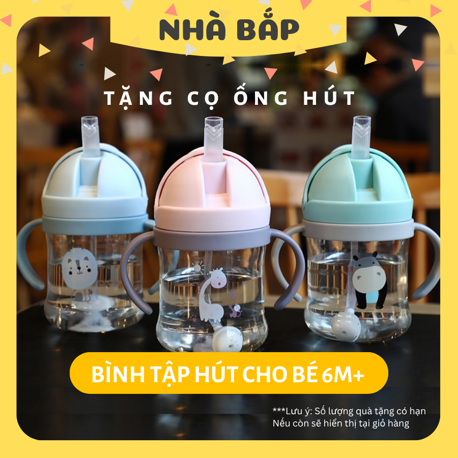 Bình Tập Hút Cho Bé Uống Sữa Uống Nước Có Van Chống Sặc Cao Cấp 250ml Có Tay Cầm - Nhà Bắp Store