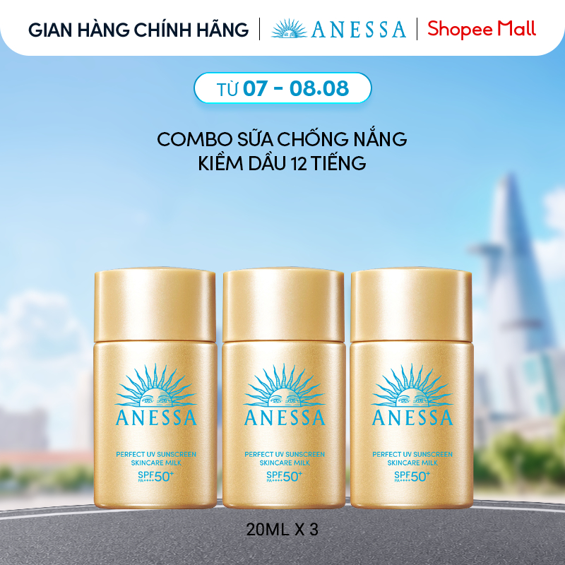 - Combo 3 Sữa chống nắng dưỡng da kiềm dầu bảo vệ hoàn hảo Anessa Gold Milk SPF50+ PA++++ 20mlx3