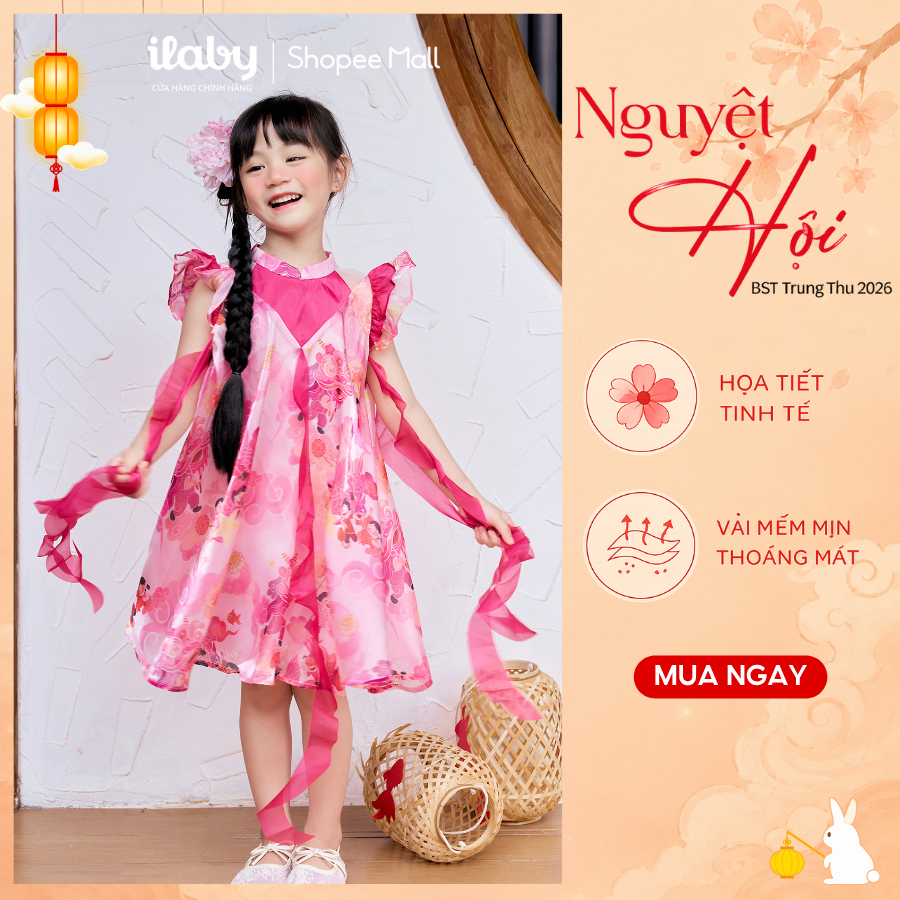 [HỎA TỐC - GIẢM 35%] Váy trung thu bé gái ILABY váy công chúa tay cánh tiên xinh yêu GIÁNG HỒNG [3454]
