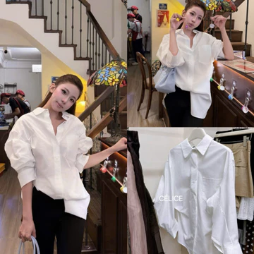 CÉLICE ~ < 58KG Áo sơ mi freesz áo freesz nữ áo sơ mi nữ chính chủ áo trắng nữ áo trắng from rộng nữ