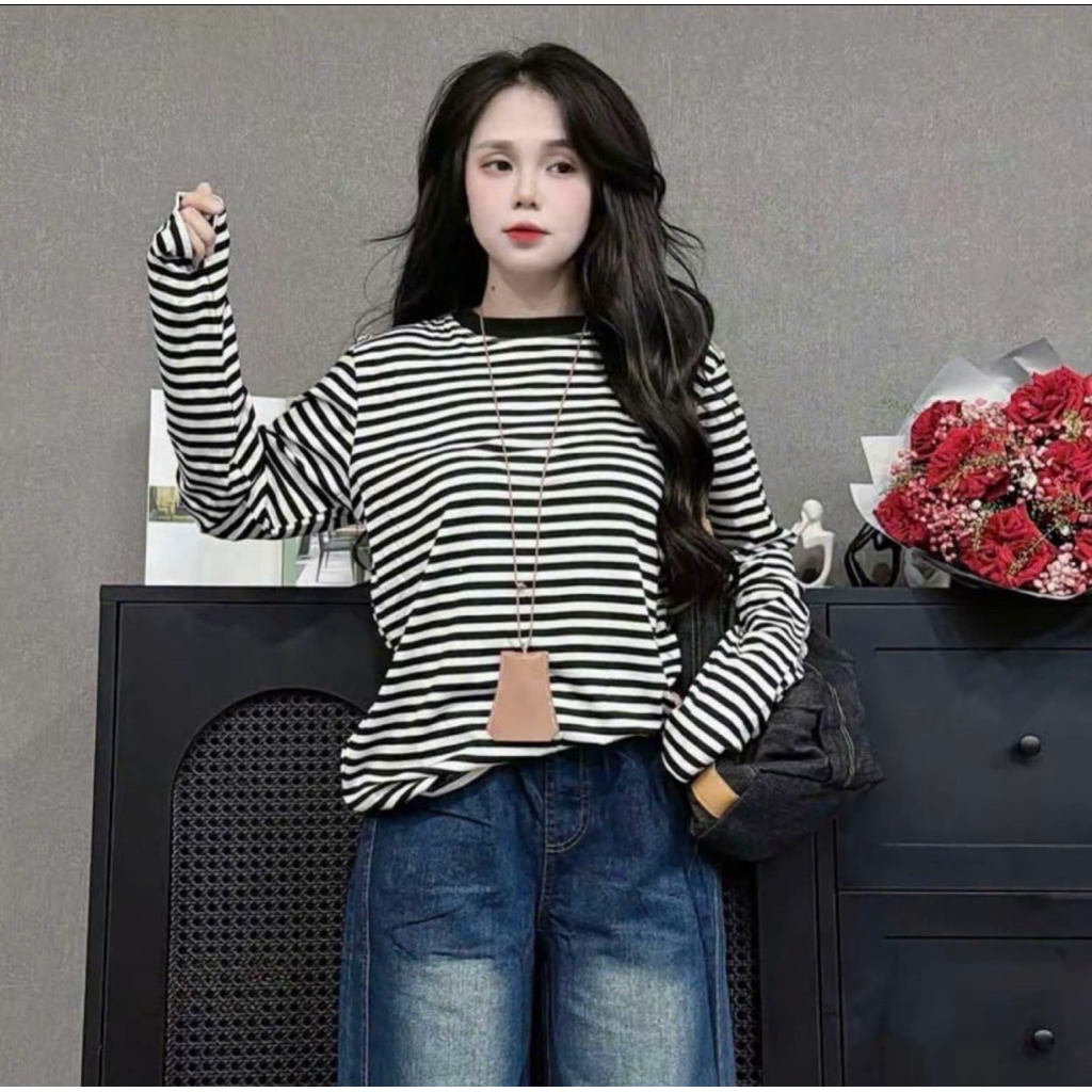 Áo thun nữ kẻ ngang from rộng dài tay 33-55 kg Nữ | BigBuy360 - bigbuy360.vn