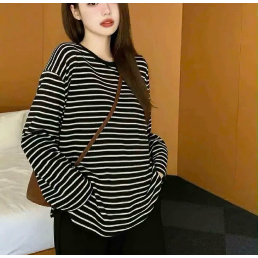 Áo thun nữ kẻ ngang from rộng dài tay 33-55 kg Nữ | BigBuy360 - bigbuy360.vn
