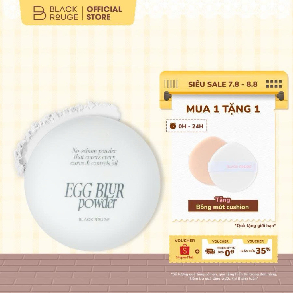 Phấn Phủ Black Rouge Egg Blur Kiềm Dầu Làm Mờ Lỗ Chân Lông 5g