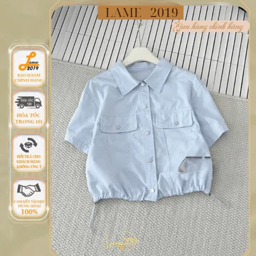Áo Sơ Mi Rút Dây Gấu Áo YAME19, Áo Sơ Mi Nữ Croptop Hai Túi Ngực Đa Dạng Màu Sắc Phong Cách Basic