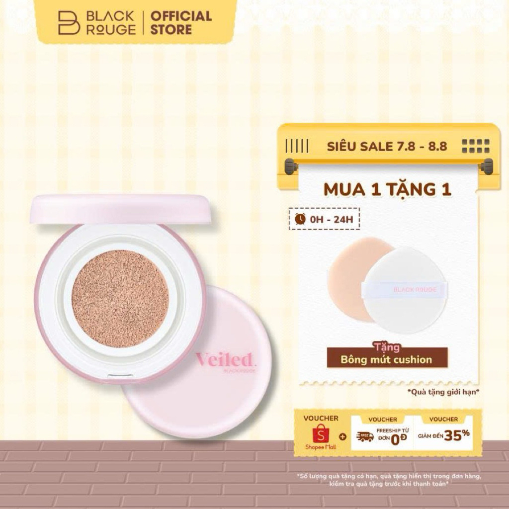 Phấn Nước Mịn Lì Lâu Trôi Black Rouge Thin Layer Veiled Cushion SPF50+/PA++++ 14g