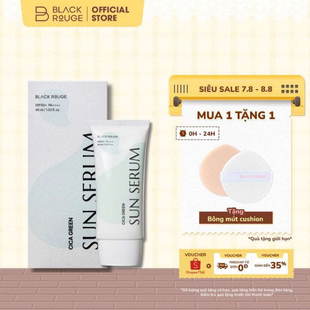 Tinh Chất Chống Nắng Black Rouge Cica Green Sun Serum Hàn Quốc SPF50+ 45ml
