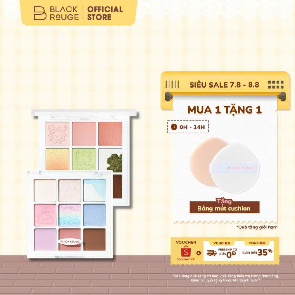 Bảng Phấn Mắt 9 Ô Màu Có Highlight Black Rouge Colordation Mood Palette - Weather Zip