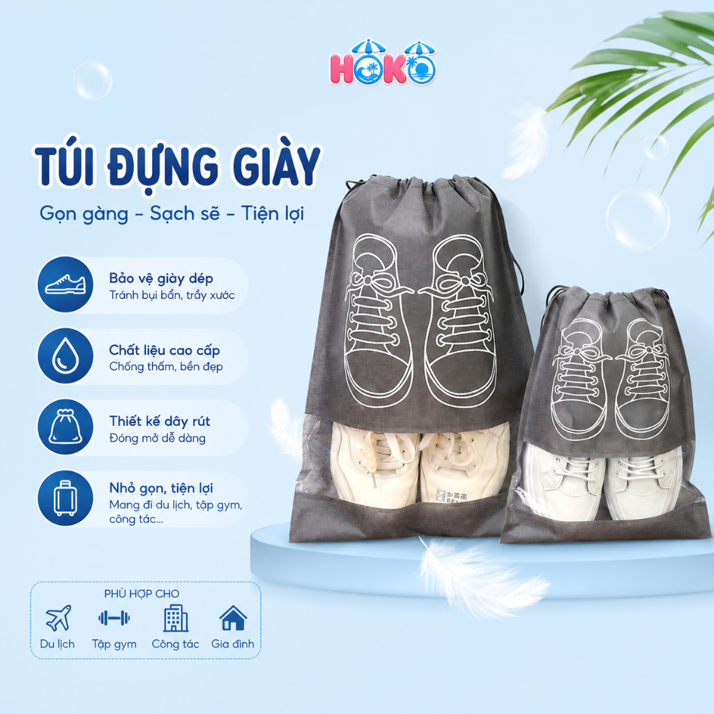 Túi Đựng Giày Dép Du Lịch, Thể Thao, Đá Banh Có Dây Rút Hoạ Tiết Chống Bụi Bẩn Tiện Lợi Bỏ Vali Gọn Gàng HOKO