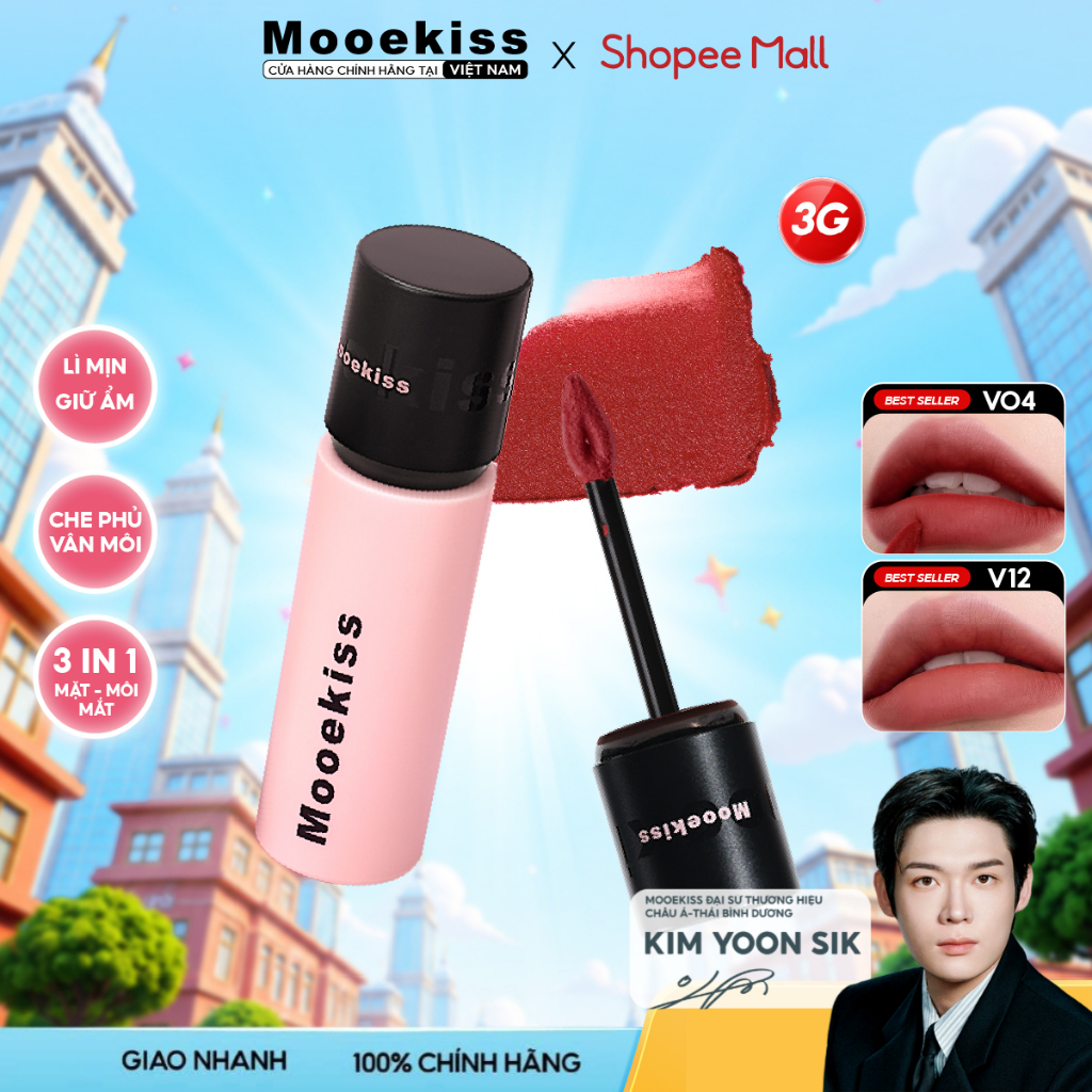 [BEST SELLER] Son Lì Mooekiss Velvet Matte V01 Kết Cấu Lì Mịn Mềm Mại, Dưỡng Ẩm Thoáng Khí Lâu Trôi (3g) [m]