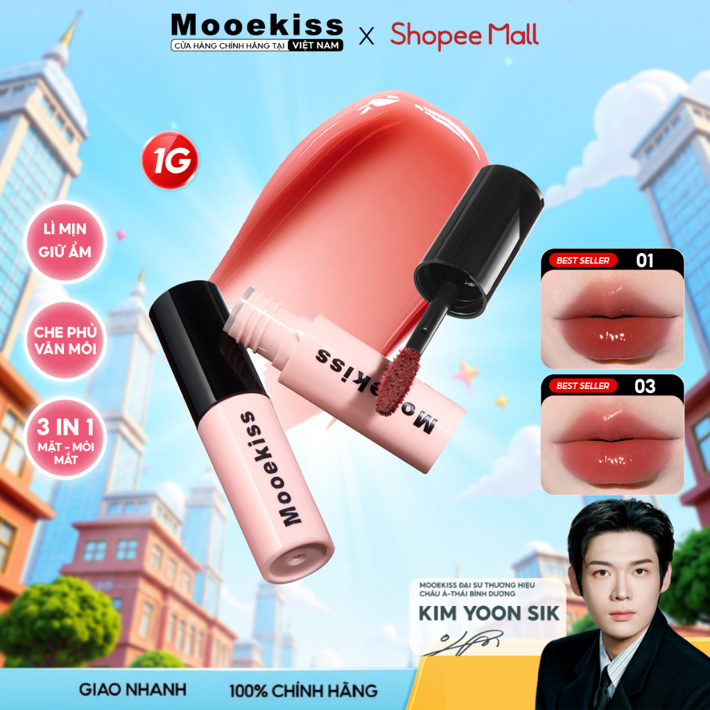 Son môi Mooekiss Mirror Lip Color làm sáng tông màu da bóng mỏng dễ tán 1g [m] | BigBuy360 - bigbuy360.vn