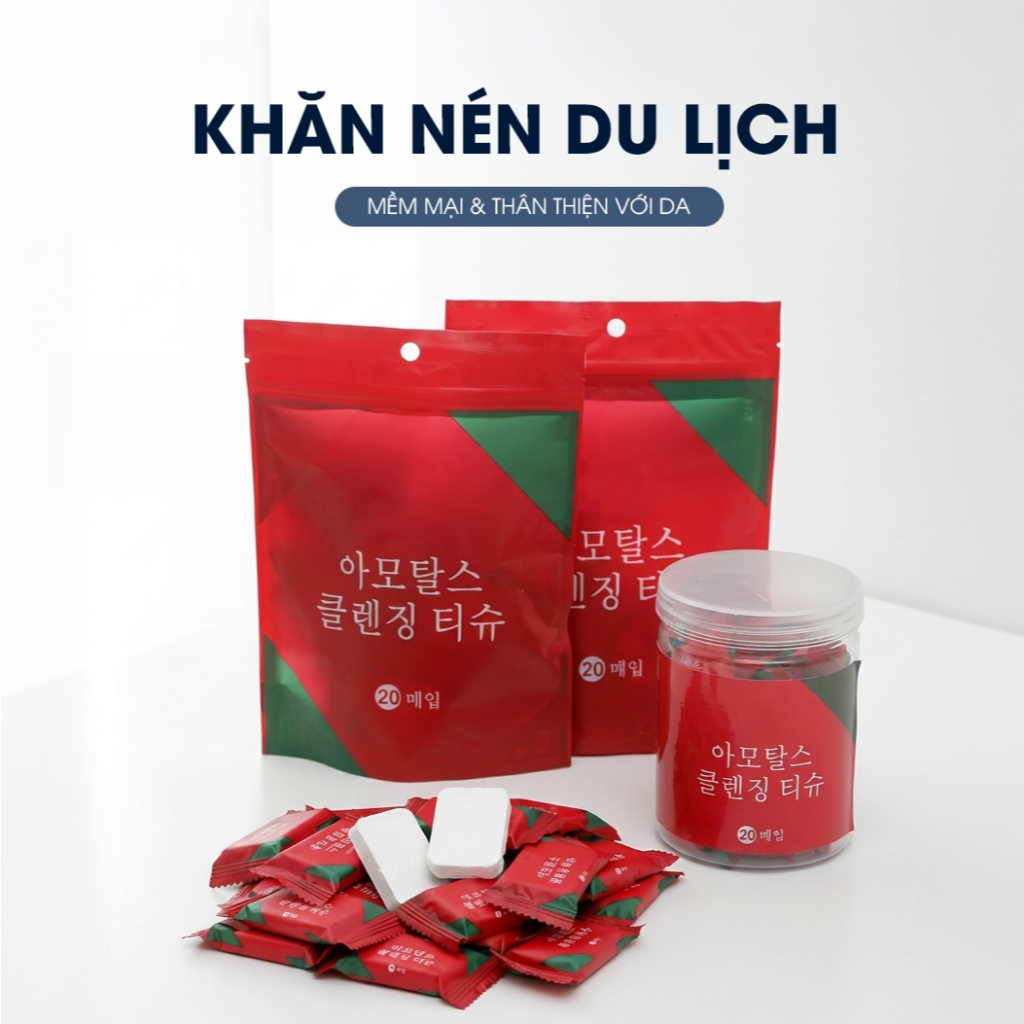 Bịch 20 Khăn Mặt Viên Nén Cotton 24x30cm, Khăn Du Lịch Dùng Một Lần, Mềm Mại, Thấm Hút Tốt, Nở Nhanh