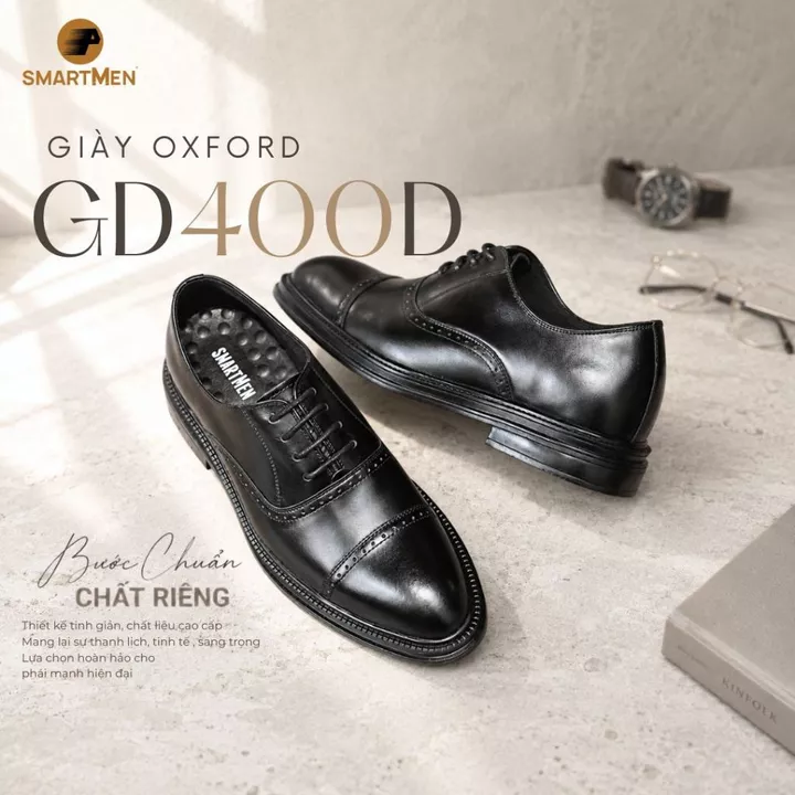 [BÁN CHẠY]Giày Oxford giày da nam Cao cấp Smartmen GD400-D Tăng chiều cao 5cm, Da bò thật, đế cao su êm ái