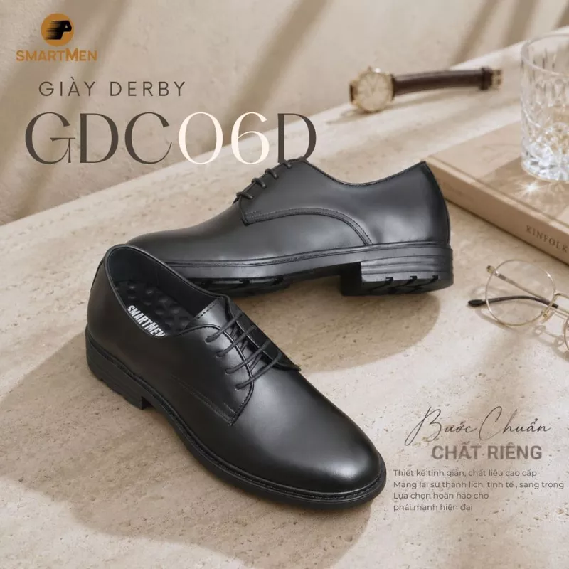 Giày derby nam, Da bò thật GDC-06-D SMARTMEN ,Tăng chiều cao bí mật 5cm, Đế cao su siêu êm — ảnh 1