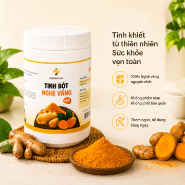 Tinh Bột Nghệ Vàng Kim Bảo An 500g - Nghệ Vàng Nguyên Chất 100% Từ Củ Nghệ Tươi - Không Phụ Gia