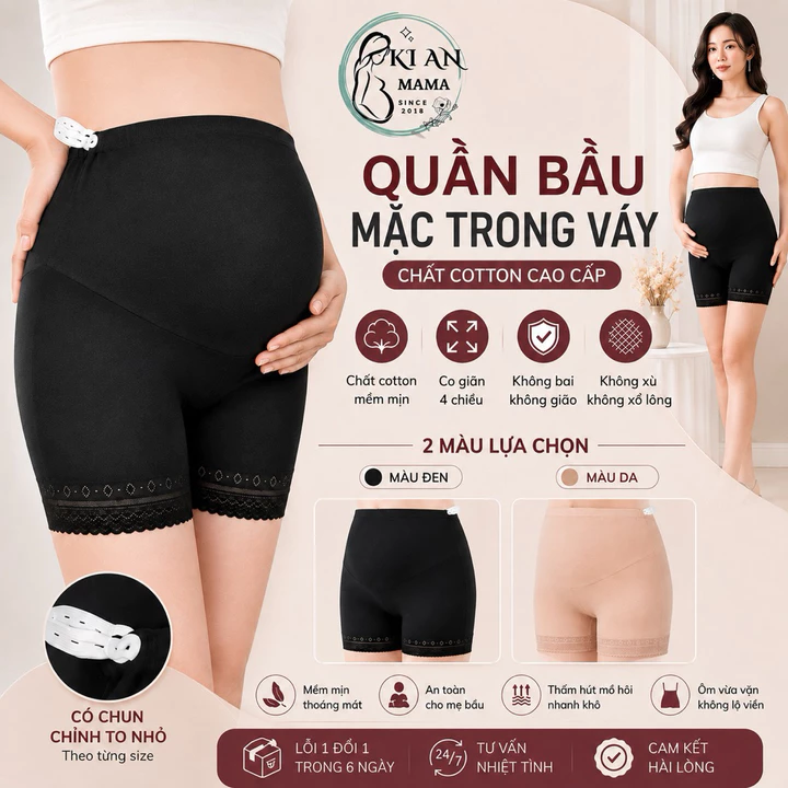 Quần mặc trong váy Ki An cho bà bầu, quần bầu mặc váy💗vải cotton cao cấp💞quần bầu Free size 43~<70kg