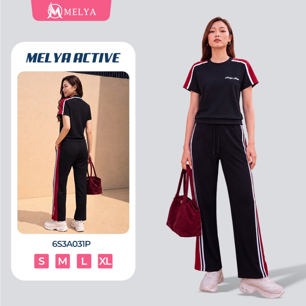 Set Áo Quần MELYA 6S3A031P Power Stripe – Đen Phối Đỏ Cá Tính, Co Giãn Tốt, Tôn Dáng