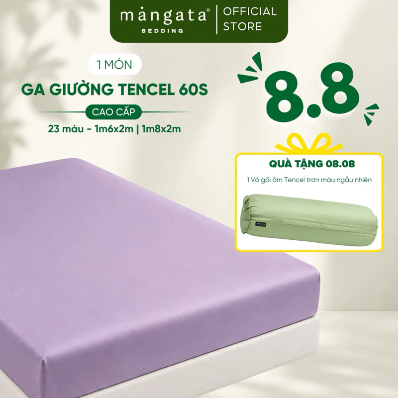 Ga giường lụa mát lạnh Tencel 60s Mangata Bedding, ga trải giường size 1m6x2m và 1m8x2m màu trơn bo chun 4 góc chắc chắn — ảnh 1