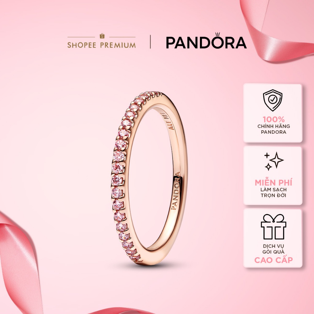 Nhẫn Pandora Timeless Phủ Vàng Hồng 14K Đính Đá Lấp Lánh - Sparkling Pink Band Ring