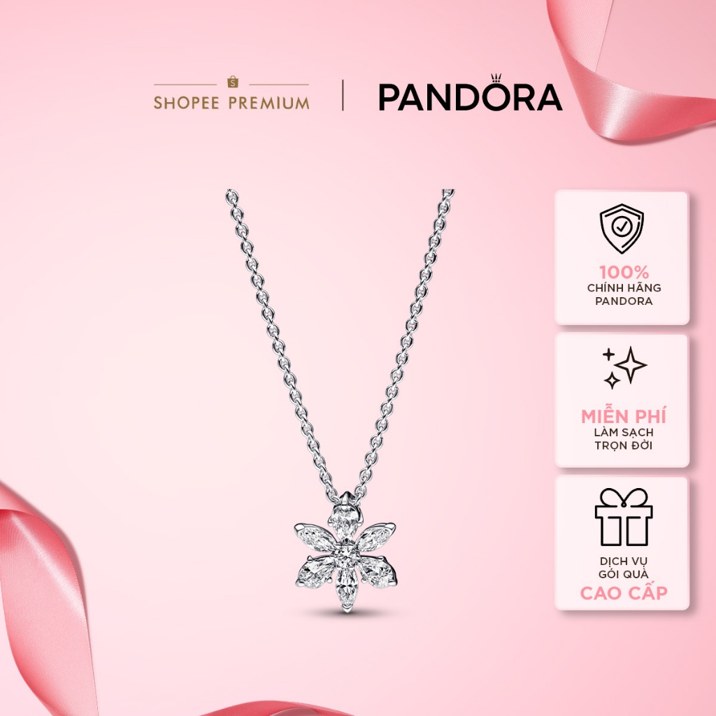 Dây Chuyền Pandora Timeless Mặt Hoa 6 Cánh Đá Trong Suốt size 45cm - Sparkling Herbarium Cluster Pendant Necklace