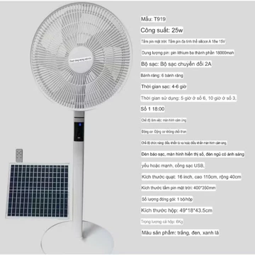 Quạt năng lượng mặt trời cây đứng 18000mAh tiết kiệm điện nhờ sạc tích điện năng lượng mặt trời bảo hành 12 tháng