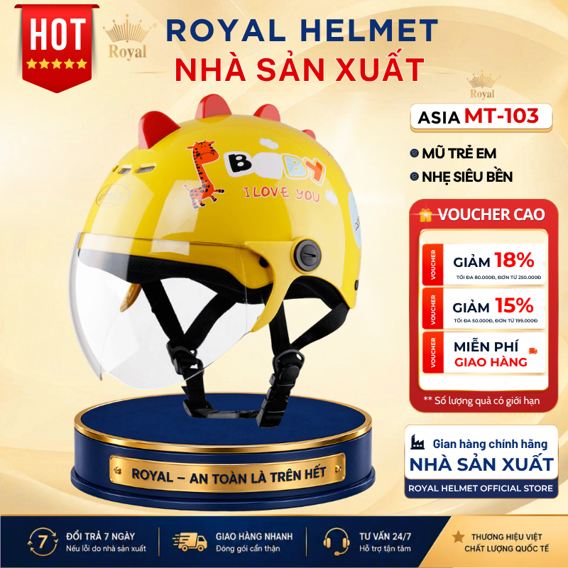 Mũ Bảo Hiểm Cho Bé Trai Gái Có Kính Chắn Gió Chính Hãng Asia MT-103KS, Nón Bảo Hiểm Trẻ Em 3 Tuổi 10 Tuổi