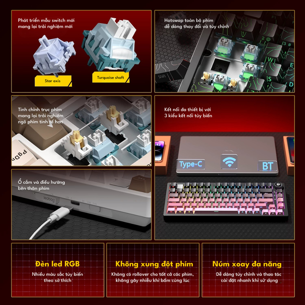 Bàn phím cơ Không dây NHÔM - LEOBOG HI75C PRO Keycap RGB - APP Marco - Núm vặn THkeyboard ( New) | BigBuy360 - bigbuy360.vn
